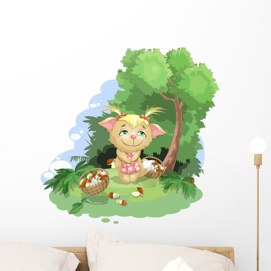 the kitty gathers mushrooms Wall Decal