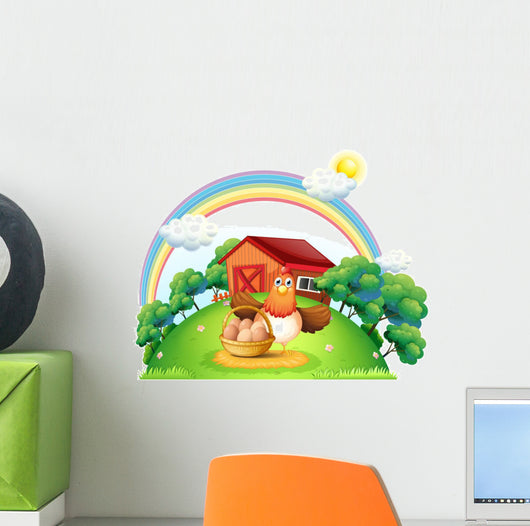 Hen with Basket Egg Wall Decal