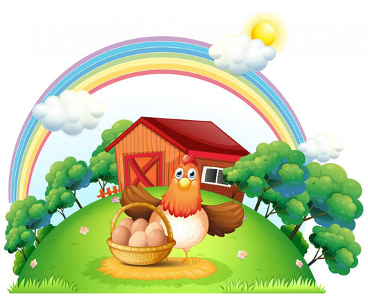 A hen with a basket of egg at the farm Wall Decal