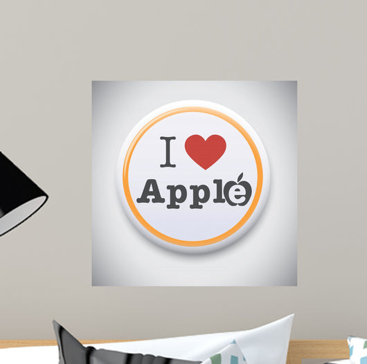 I Love Apple -Vector button badge Wall Decal