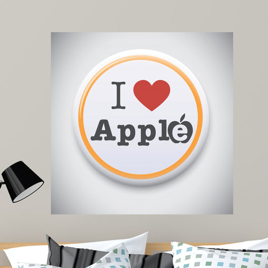 I Love Apple -Vector button badge Wall Decal