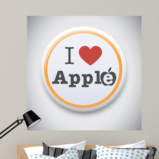 I Love Apple -Vector button badge Wall Decal
