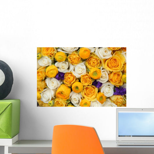 yellow and white bridal flowers Wall Mural
