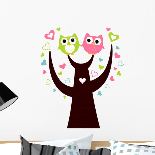 Two Cute Owls Sitting Wall Mural