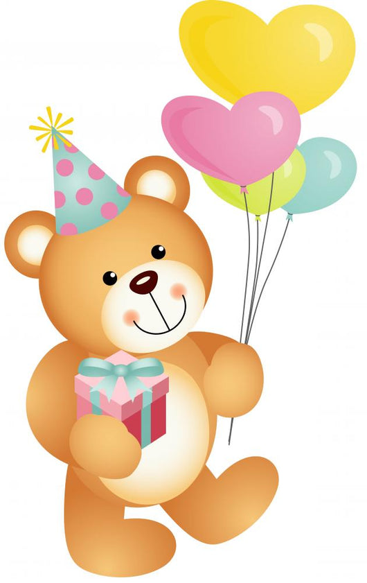 Happy Birthday Teddy Bear Wall Decal