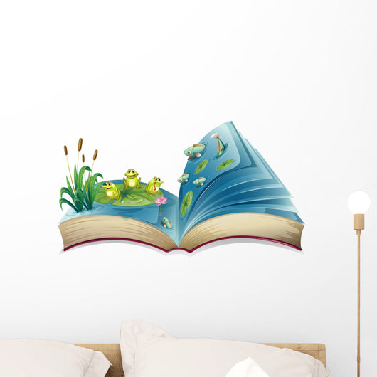 A book with an image of the frogs and fishes in the pond Wall Decal