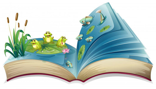 A book with an image of the frogs and fishes in the pond Wall Decal