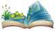 A book with an image of the frogs and fishes in the pond Wall Decal