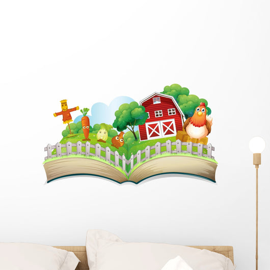 A book with an image of a farm Wall Decal
