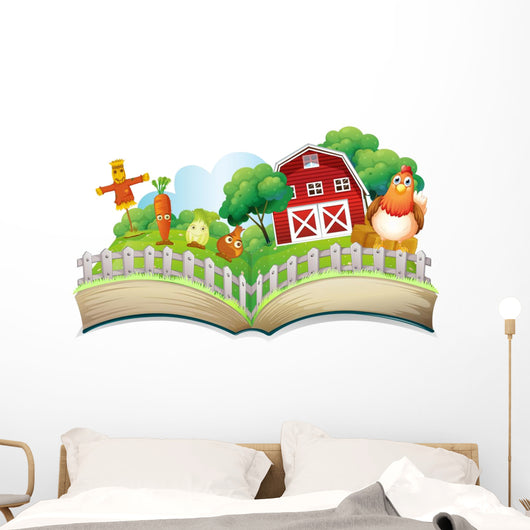 A book with an image of a farm Wall Decal
