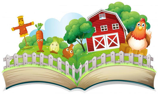 A book with an image of a farm Wall Decal