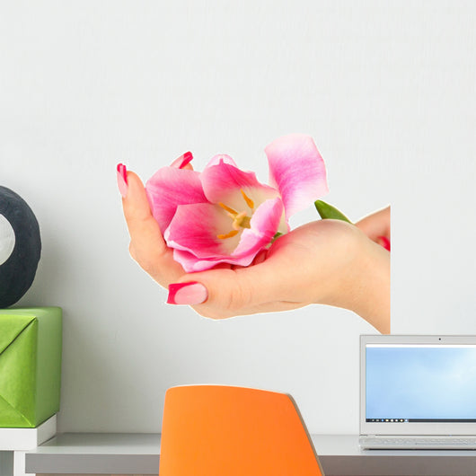 Closeup of hands of young woman with elegance manicure and Wall Decal