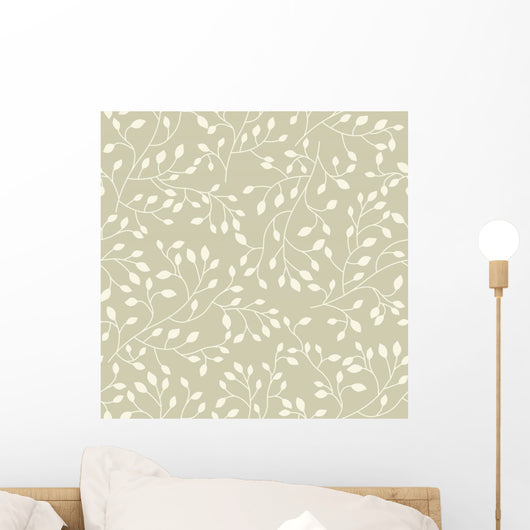 Leafy Tan Floral Wall Mural