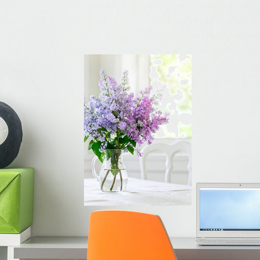 Bunch Lilac in Vase on Table Wall Mural