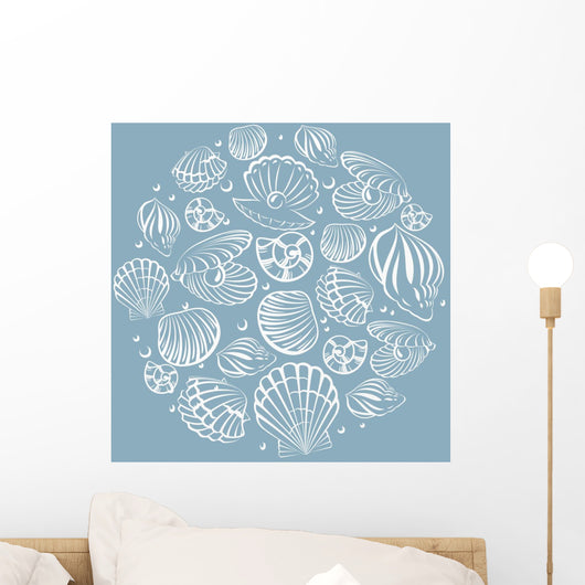 Seashell round design element. Sea background. Wall Decal