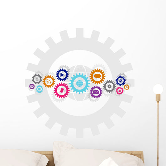 Social technology and media gear wheel chain Wall Decal