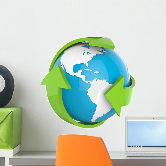 Earth Globe with Green Arrows Wall Decal