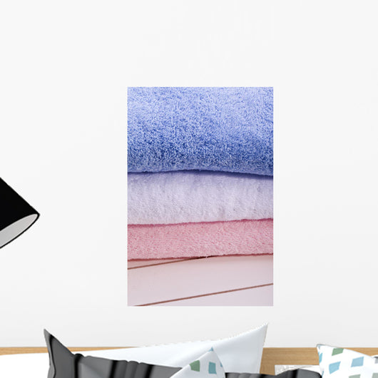 Blue White and Pink Towel in Bath Wall Mural