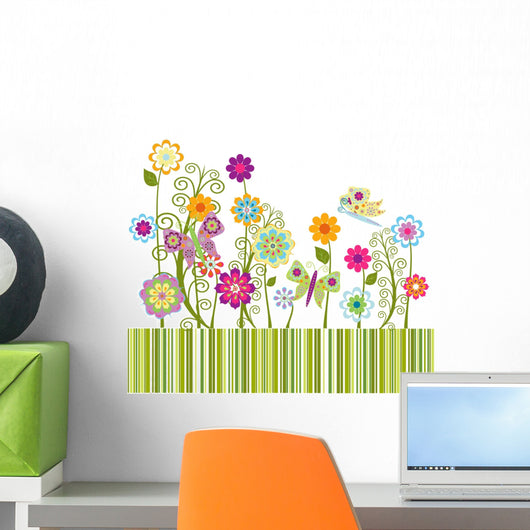 Cute Card With Flowers and Butterflies Wall Mural