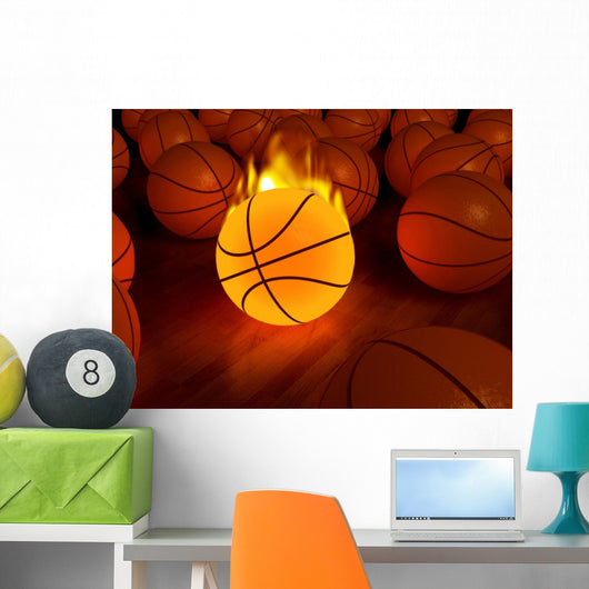Fire Basketball Glow Ball Wall Mural