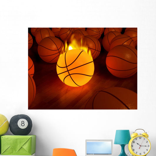 Fire Basketball Glow Ball Wall Mural