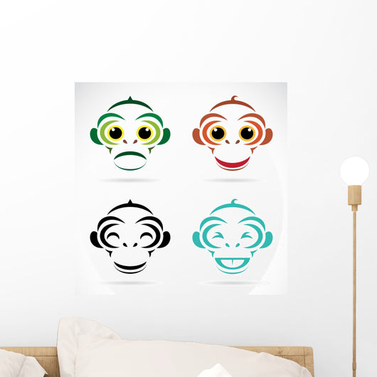 Vector Image Monkey White Wall Mural