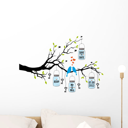 wedding invitation with birds and jars, vector Wall Decal