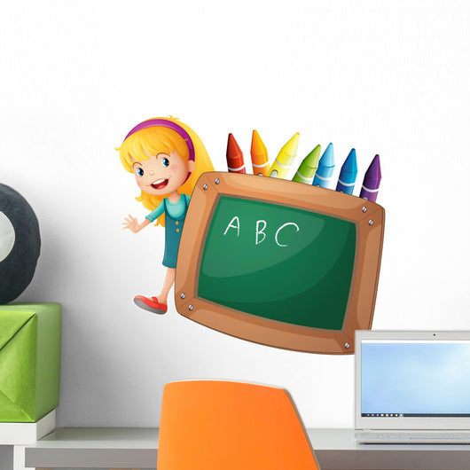 Young Girl beside Blackboard