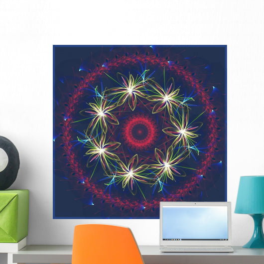 Patterned ornament in circle on a black background Wall Mural