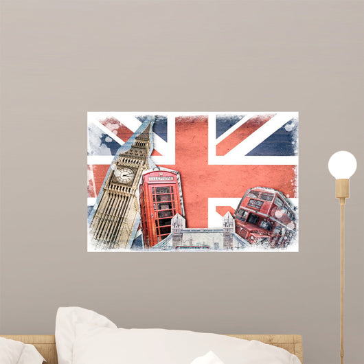 Collage London Union Jack Vintage Wall Mural