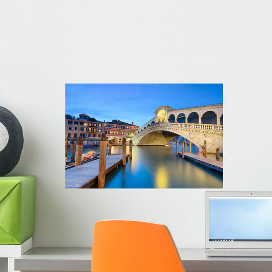 Rialto Bridge at Night in Venice Wall Mural