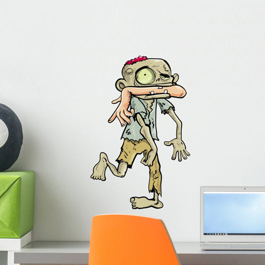 Cartoon Zombie Carrying a Human Arm in His Mouth. Wall Decal