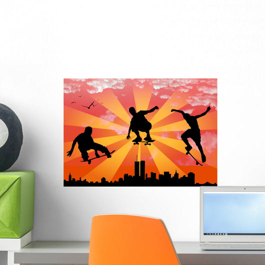 Vector Jumping Skateboarder Wall Mural