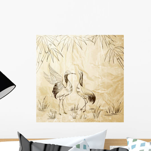 Wallpaper Heron and Bamboo