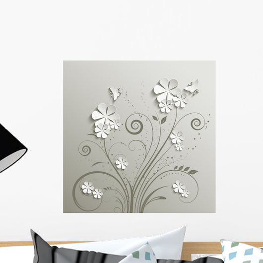 Flowers and Butterflies Wall Mural