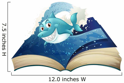 A Book with a Smiling Blue Shark and Waves Wall Decal