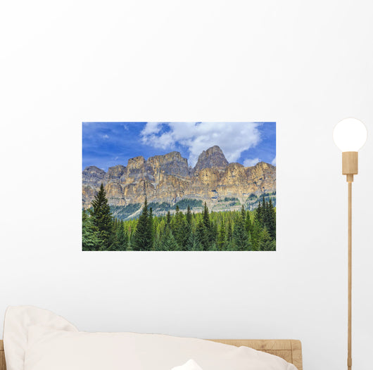Castle Mountain and coniferous trees, Banff National Park Wall Mural