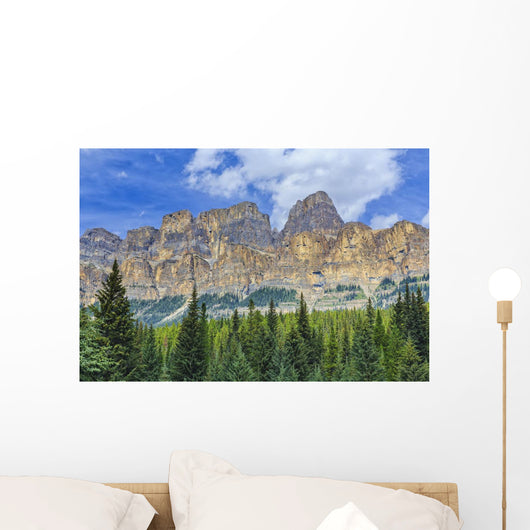 Castle Mountain and coniferous trees, Banff National Park Wall Mural