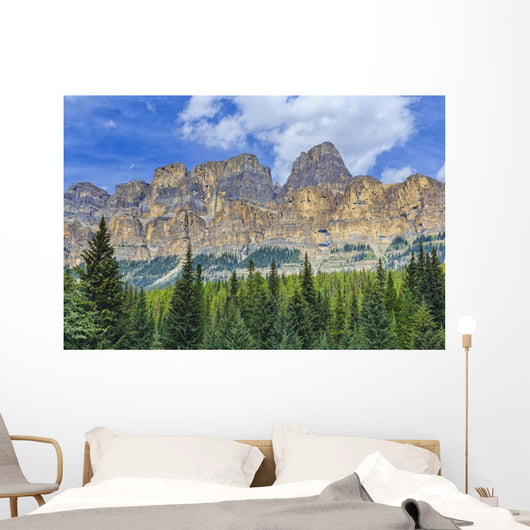 Castle Mountain and coniferous trees, Banff National Park Wall Mural