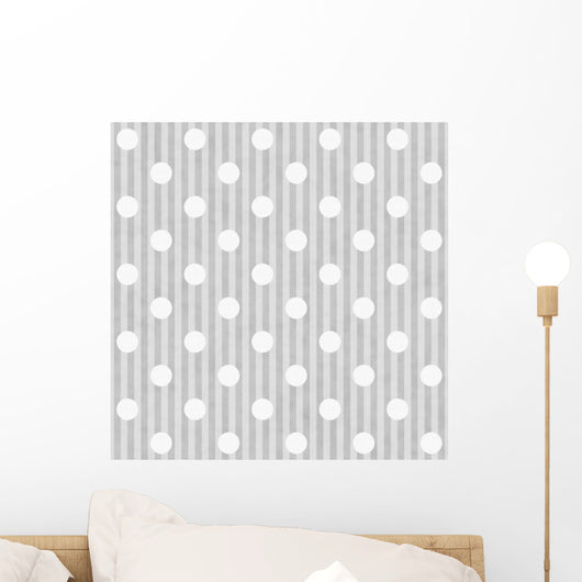 Gray and White Polka Dot and Stripes Fabric Background Wall Mural