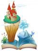 A book with a dolphin and an island with a castle Wall Decal