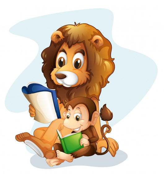 A monkey and a lion reading books Wall Decal