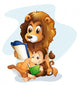 A monkey and a lion reading books Wall Decal