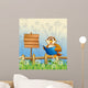 An owl reading a book beside a wooden signboard Wall Mural