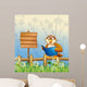 An owl reading a book beside a wooden signboard Wall Mural