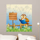 An owl reading a book beside a wooden signboard Wall Mural