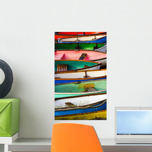 an abstract image of some boats on the beach at Leigh-on-Sea Wall Mural