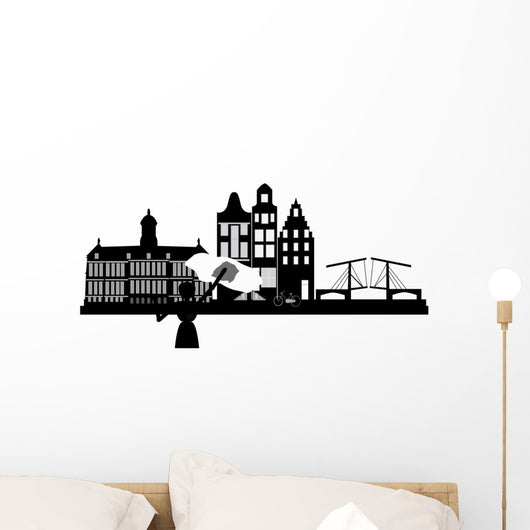 woman cleaning amsterdam skyline Wall Decal