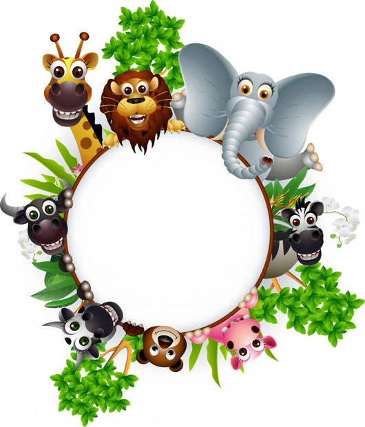 animal cartoon collection with blank sign and tropical plant Wall Decal