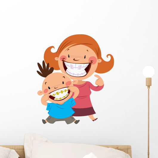 Happy mom and son with braces Wall Decal
